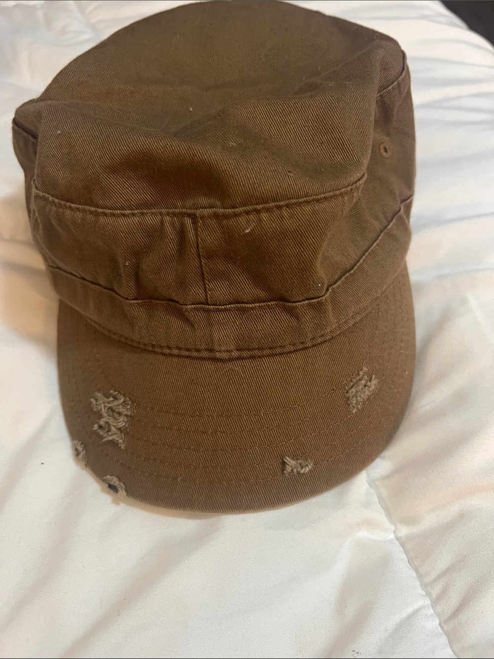Brown Military-Style Cotton Cap - Casual